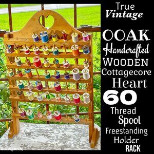 ▪️VTG▪️OOAK Handcrafted Wooden Heart 60 Thread Spool Freestanding Holder Rack